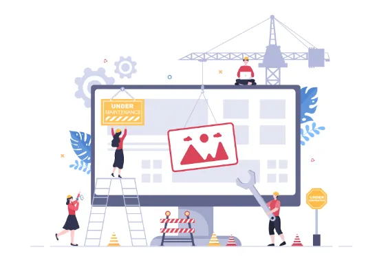 Uma ilustração de um site em manutenção. 